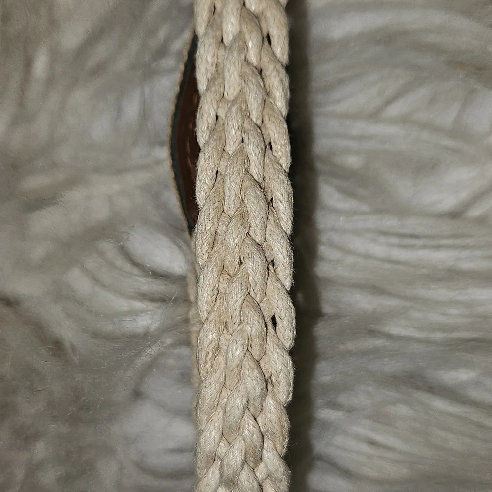 Braided Rope Belt w/ Brown Faux Leather Buckle Detail 33.5